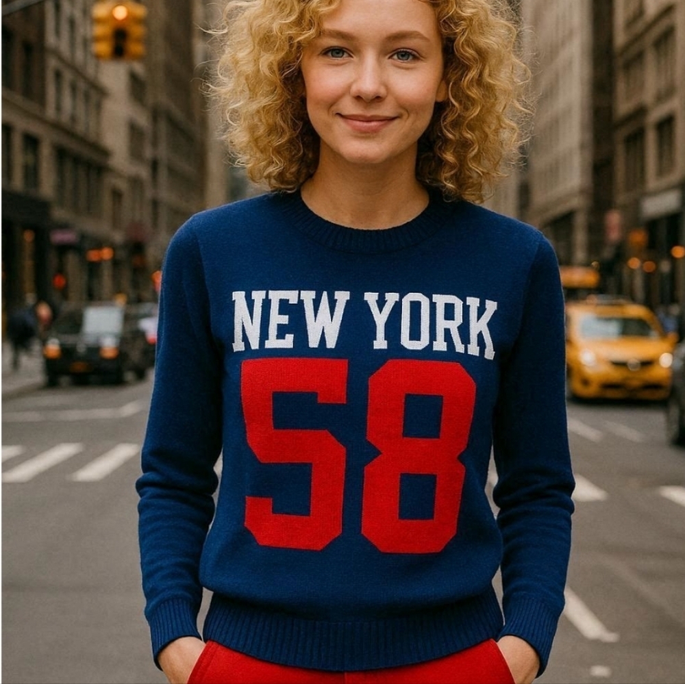 Forever 21 Red White & Blue New York Number 58 Sweater/Sweatshirt size S